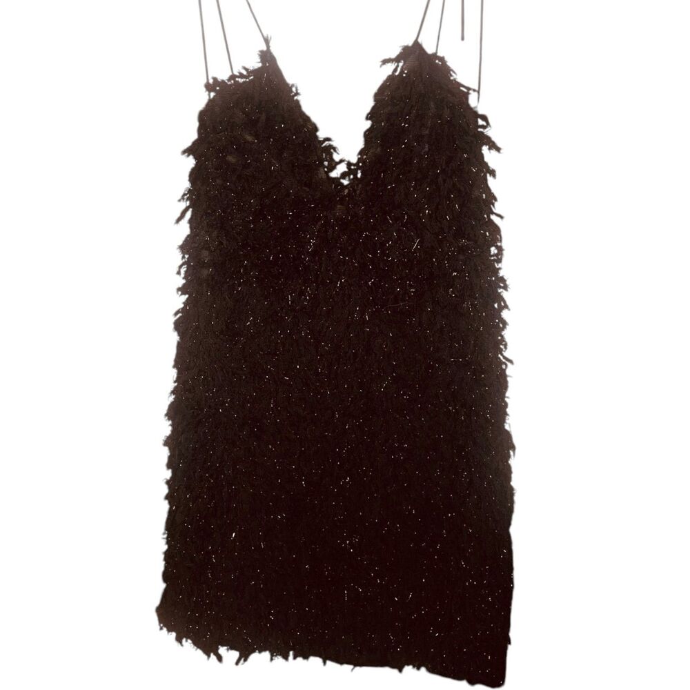 For Love & Lemons x Revolve Kamara Mini Shaggy Sequin Black Size M | NWT - Picture 3 of 16